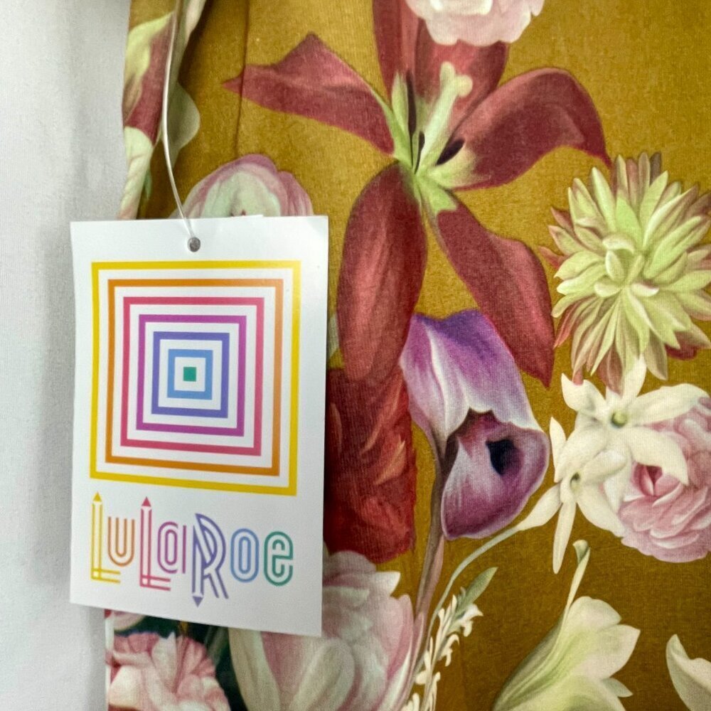 NWT LuLaRoe Classic T Floral Print Short Sleeve Top Mustard Yellow L - Picture 6 of 13